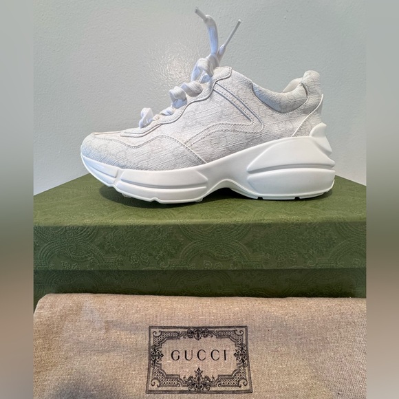 Gucci Shoes - Gucci White Rhyton Logo Canvas Lace-Up Sneakers size 36